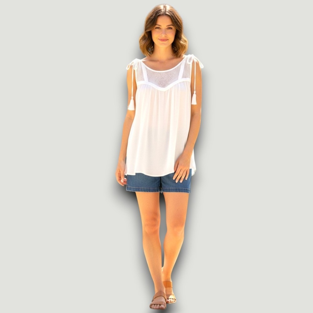 Democracy Artisan Crafted Womens Blouse White M Crochet Boho-Chic Ethereal‎